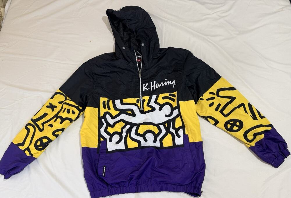 Keith Haring Members Only Windbreaker 1/4 Zip Pullover Hoodie Jacket Men's M